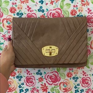 Tan clutch w/ gold buckle